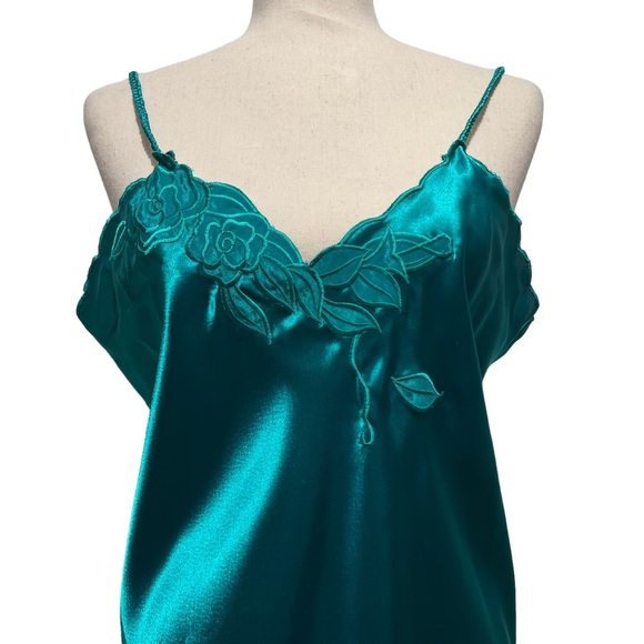 VTG LORD & TAYLOR Peacock Green Embroidered Floral Chemise Mini Slip Dress Large - Picture 5 of 14